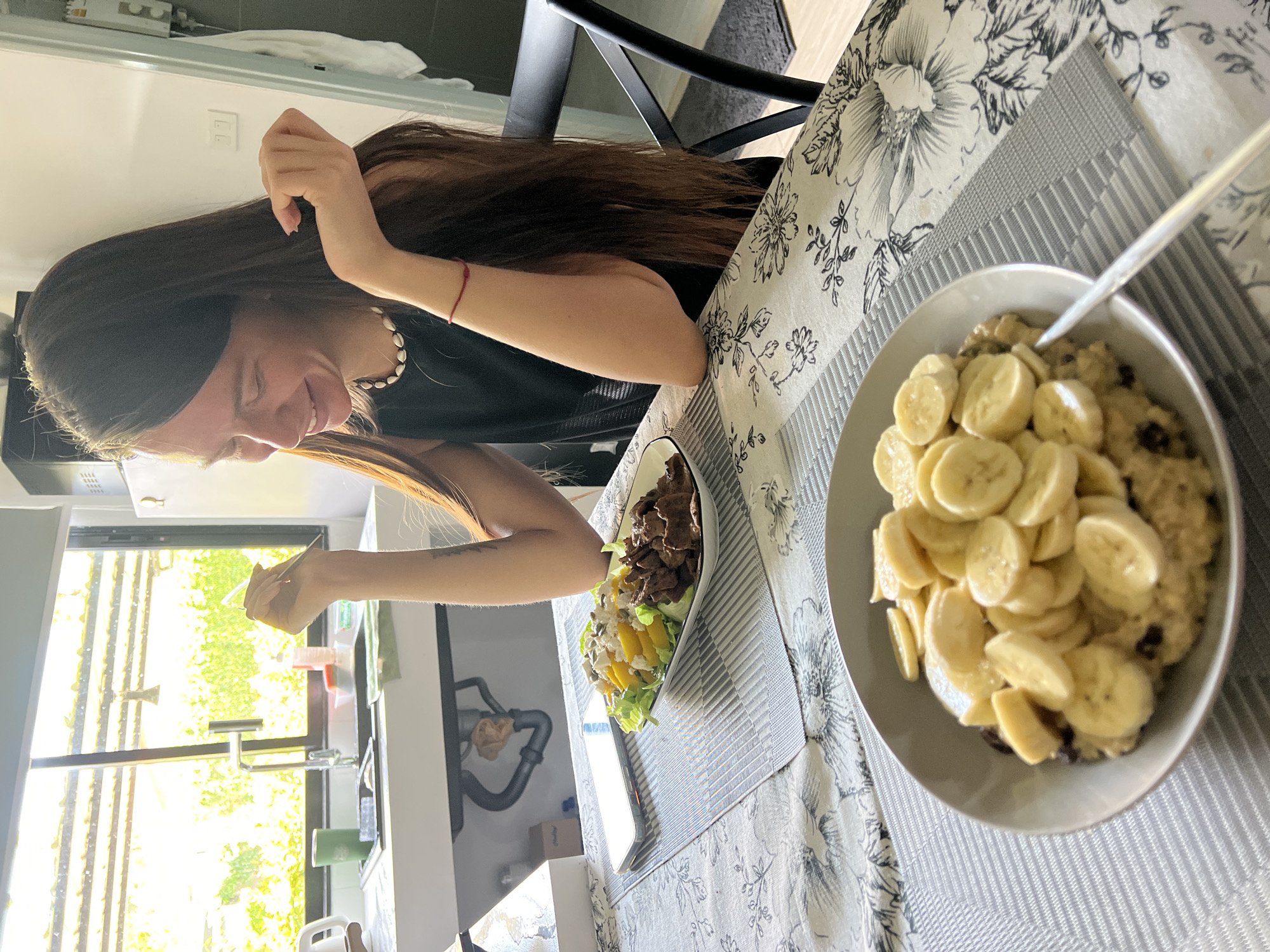 Woman enjoys healthy breakfast in บ้านบางรักษ์, Thailand