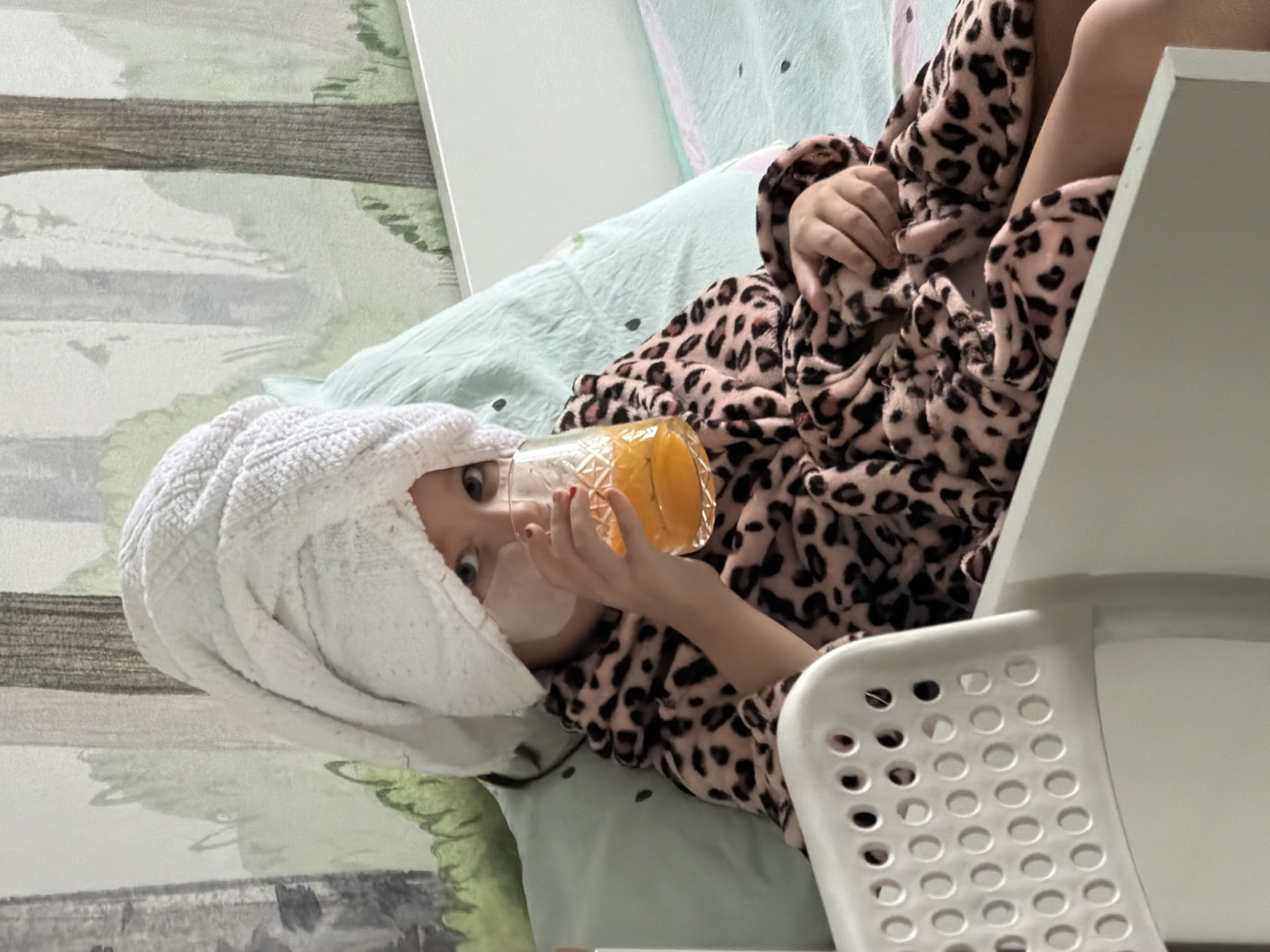 Child enjoys spa treatment at home in Krasnoyarsk