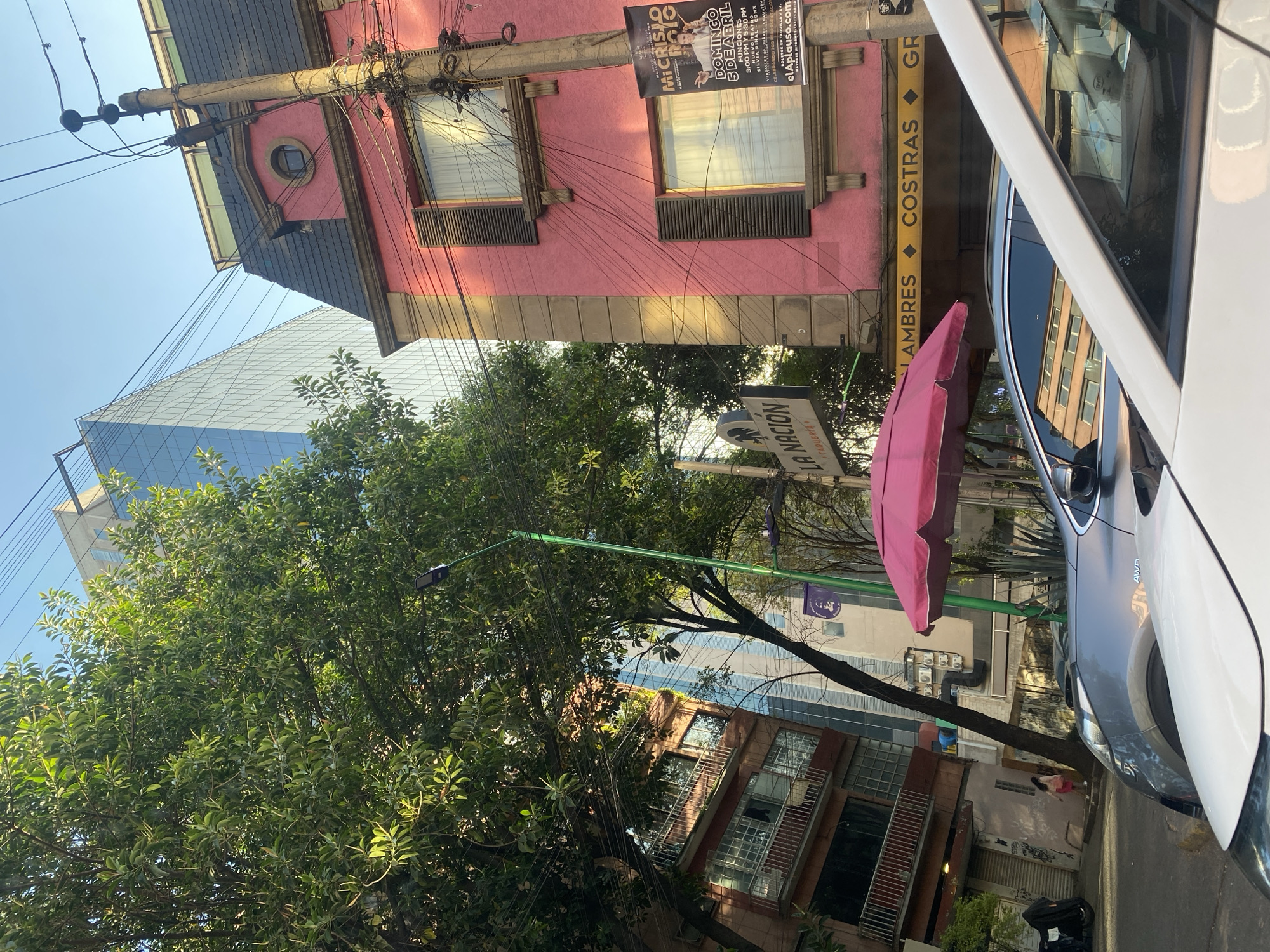 Urban street scene photographed in Spanish-speaking area