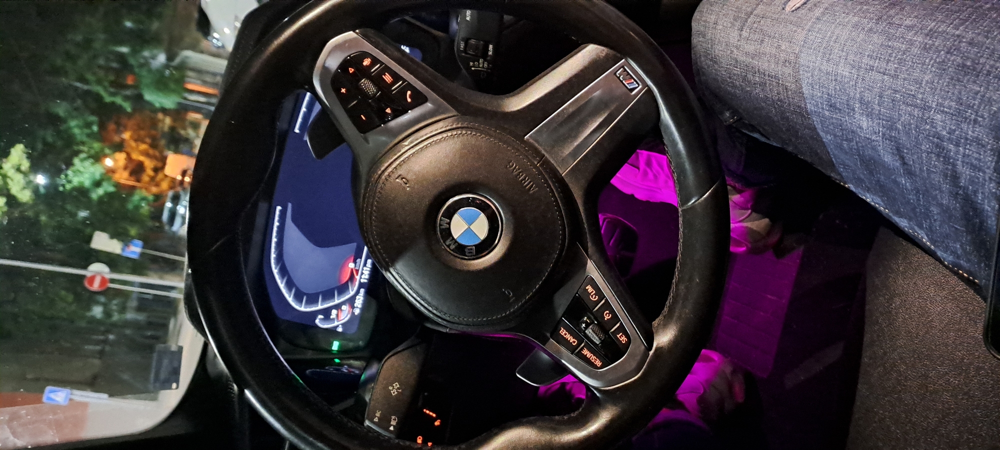 Driver navigates BMW through Burgas streets at night