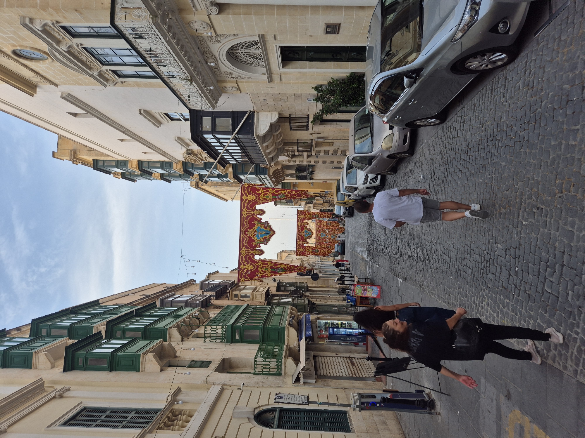 Cobblestone streets and ornate architecture in Valletta, Malta