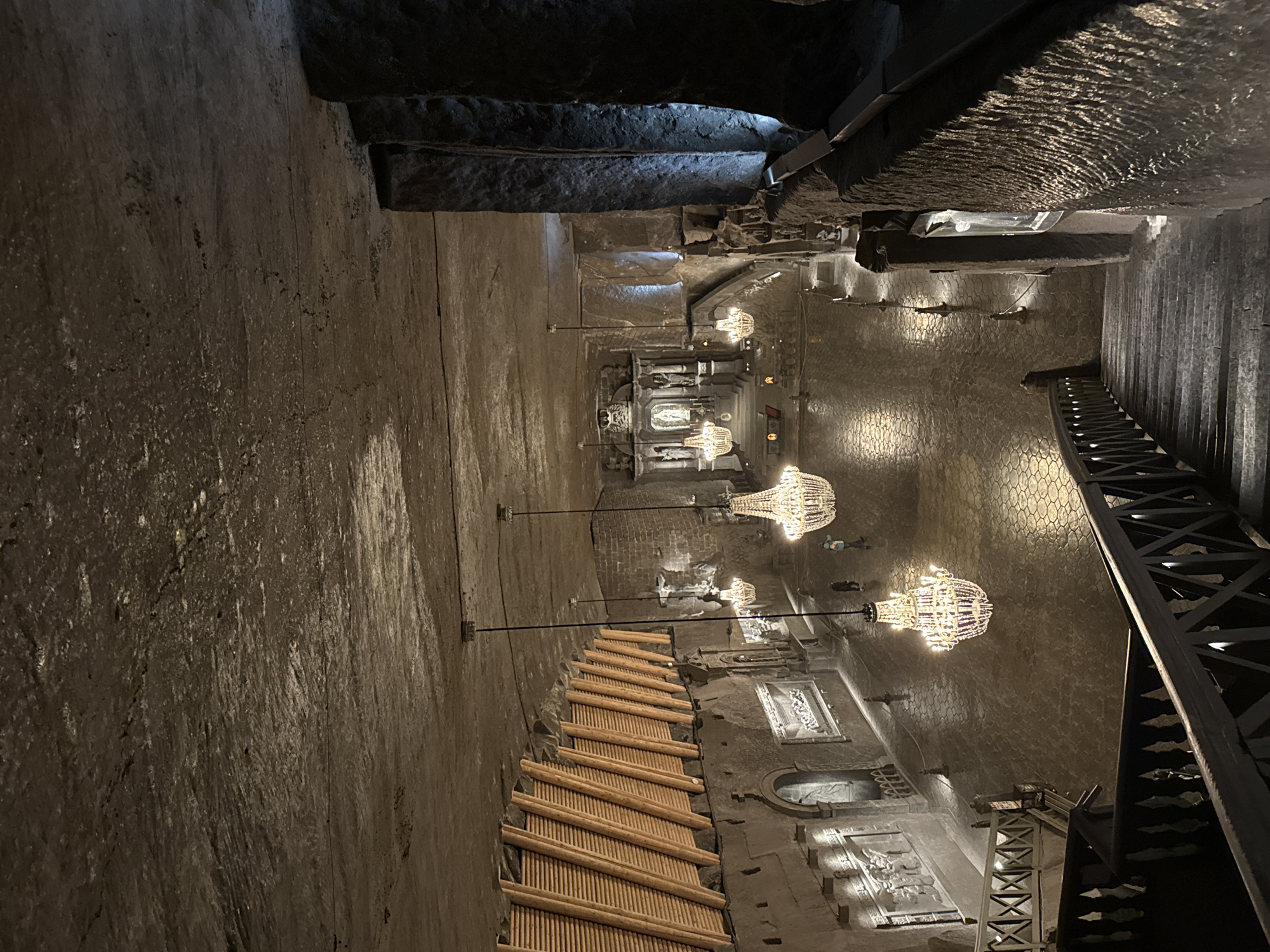 Tourists explore historic Wieliczka Salt Mine underground chambers