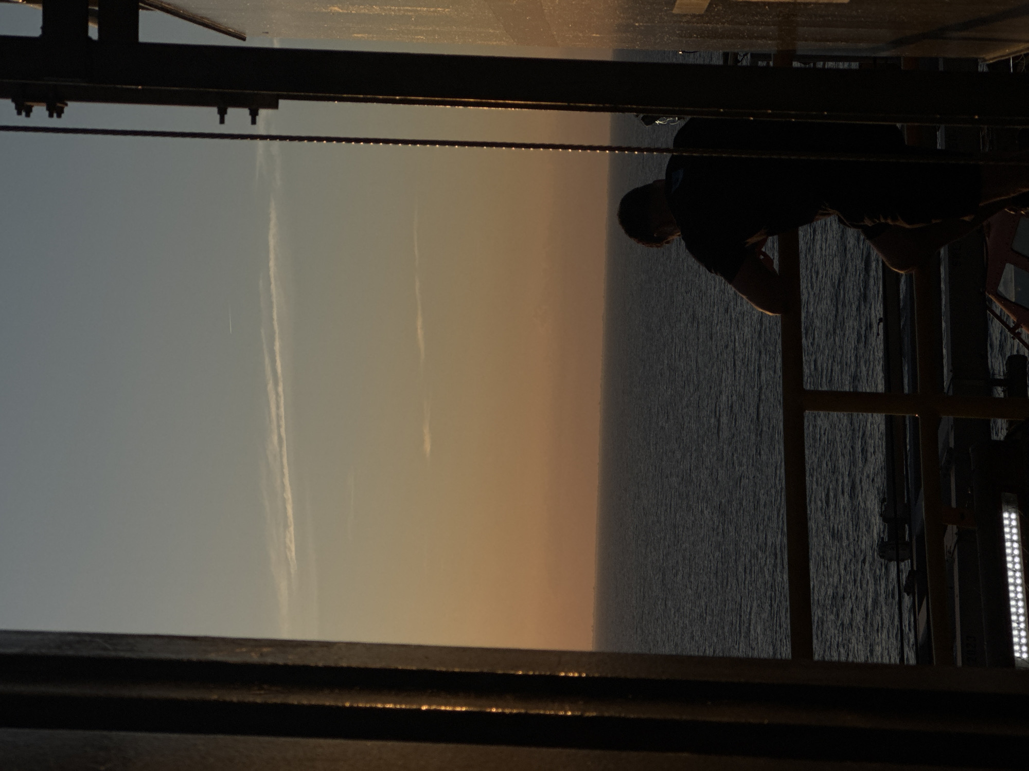 Man watches ships at sea during sunset on Italian coast