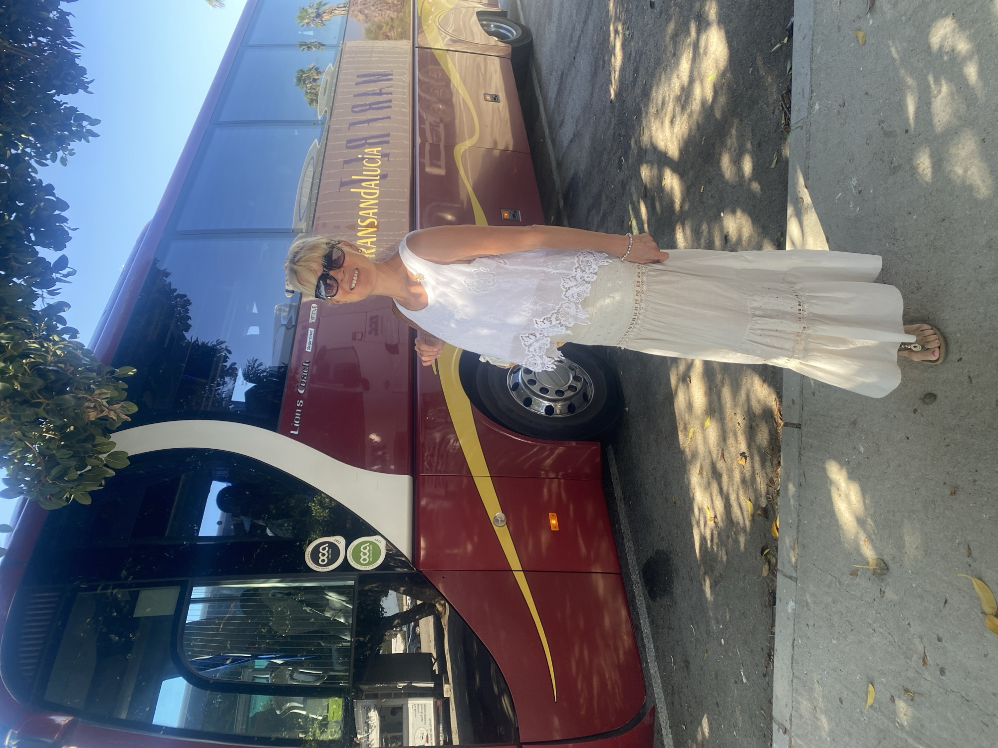 Tour bus stop at a roadside hotel and restaurant in Andalusia