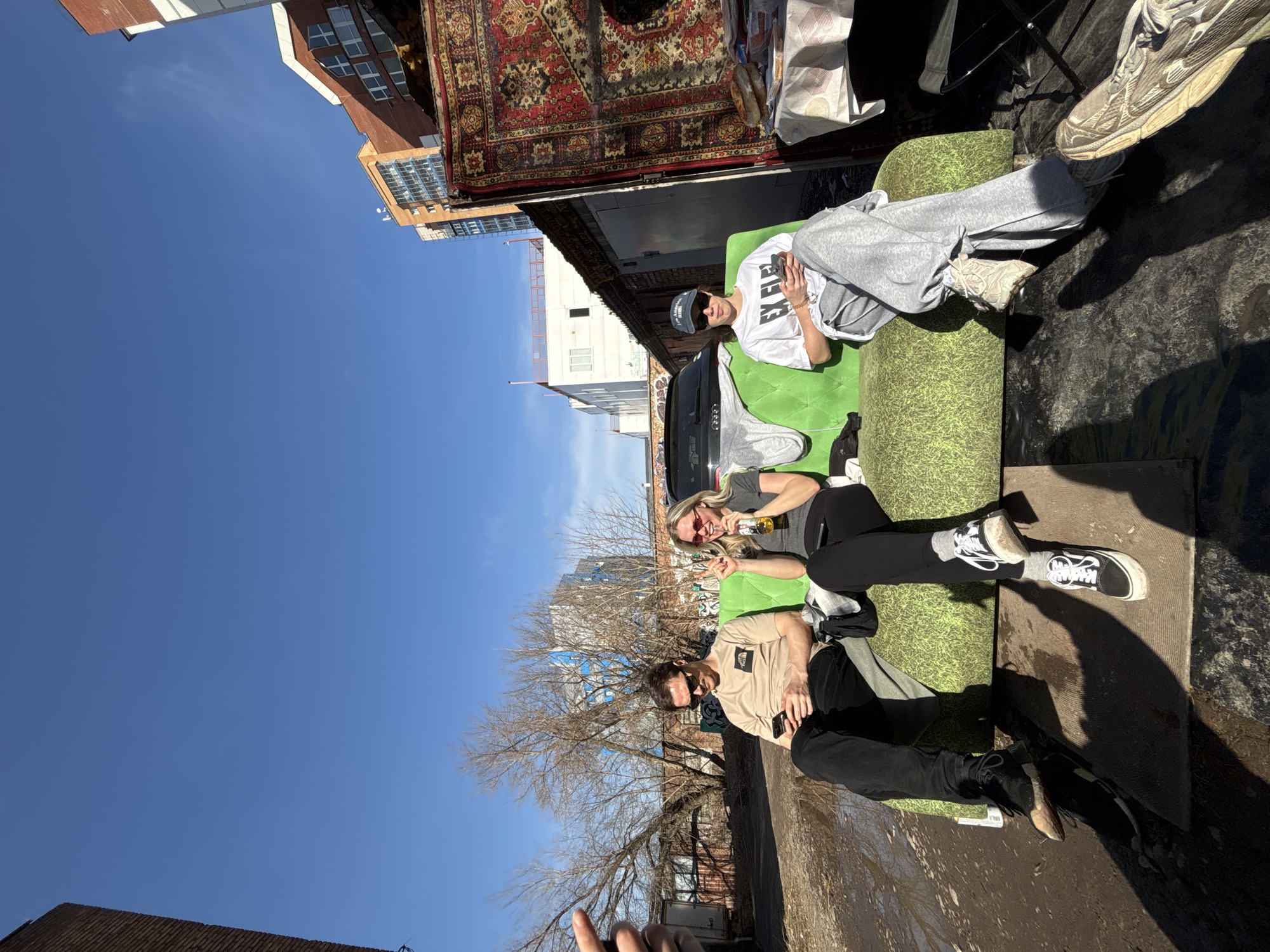 Young adults gather for casual outdoor hangout in Krasnoyarsk