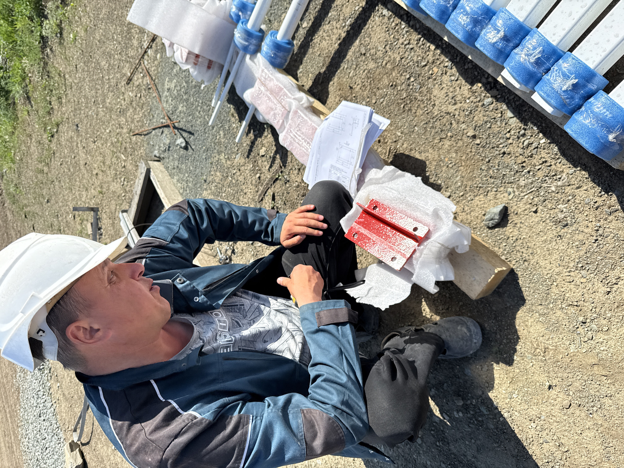 Construction break documented amid spring forest in Leninsk, Russia