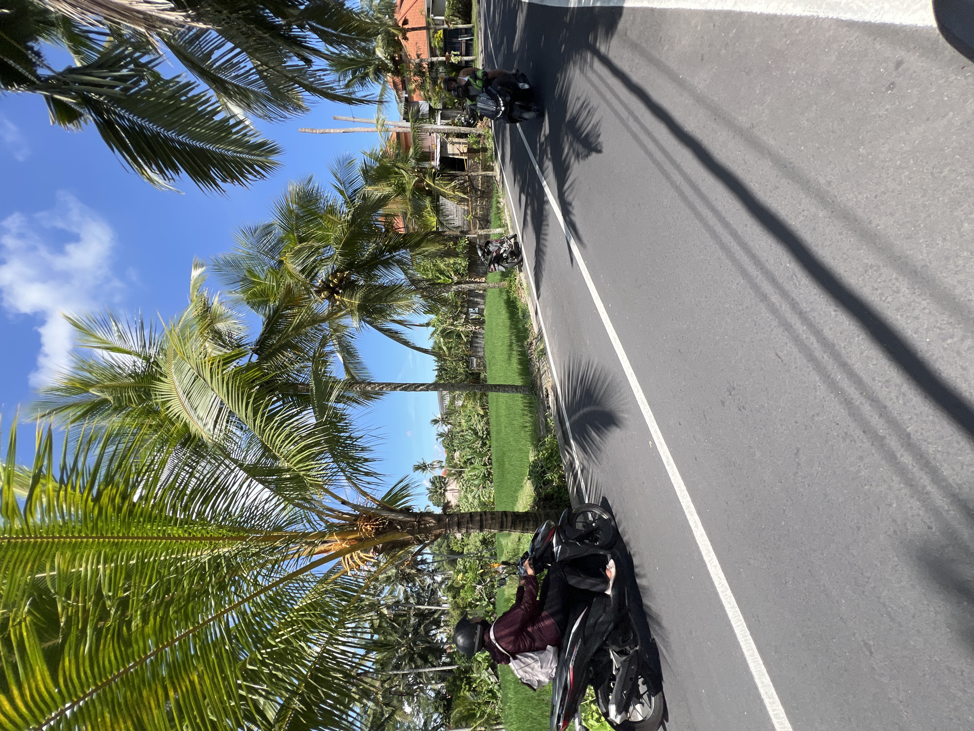 Tourist documents morning scooter ride and resort visit in Ubud