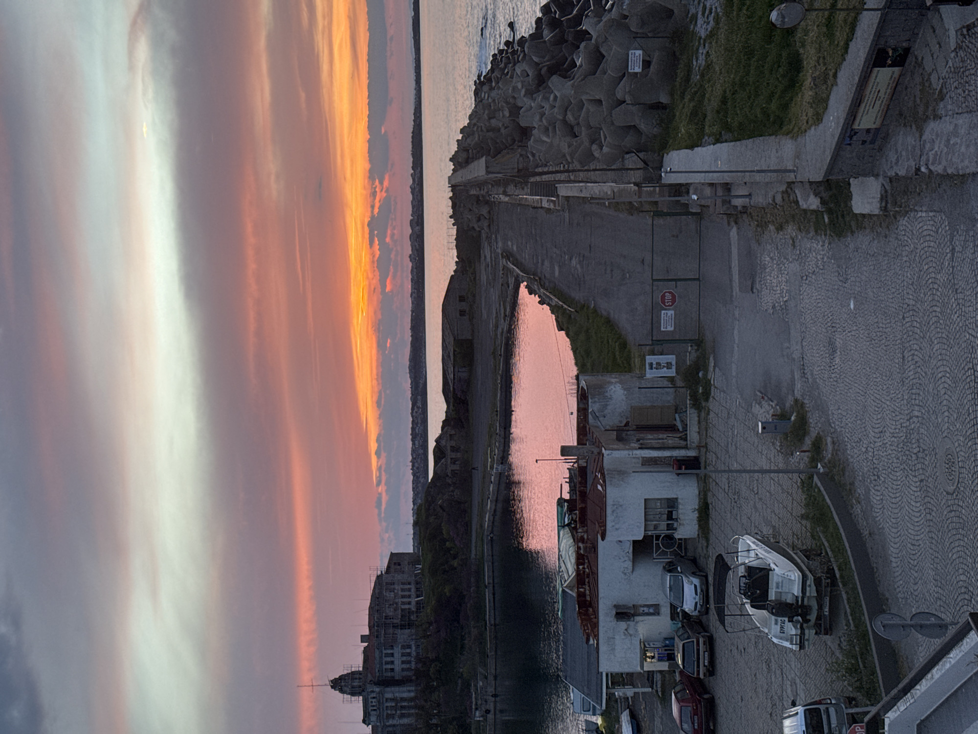 Sunset captured over Black Sea harbor in Sozopol, Bulgaria