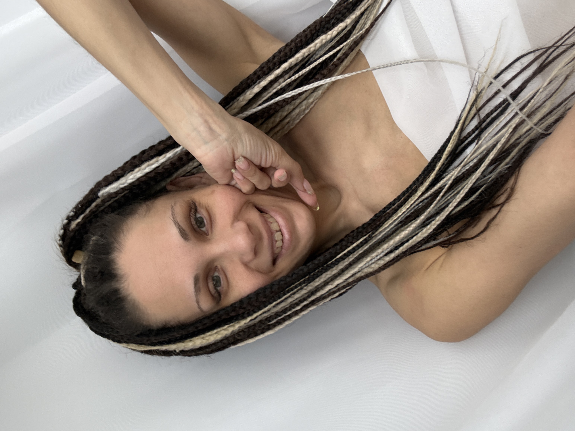 Woman photographed on white surface in Rusanovo, Russia
