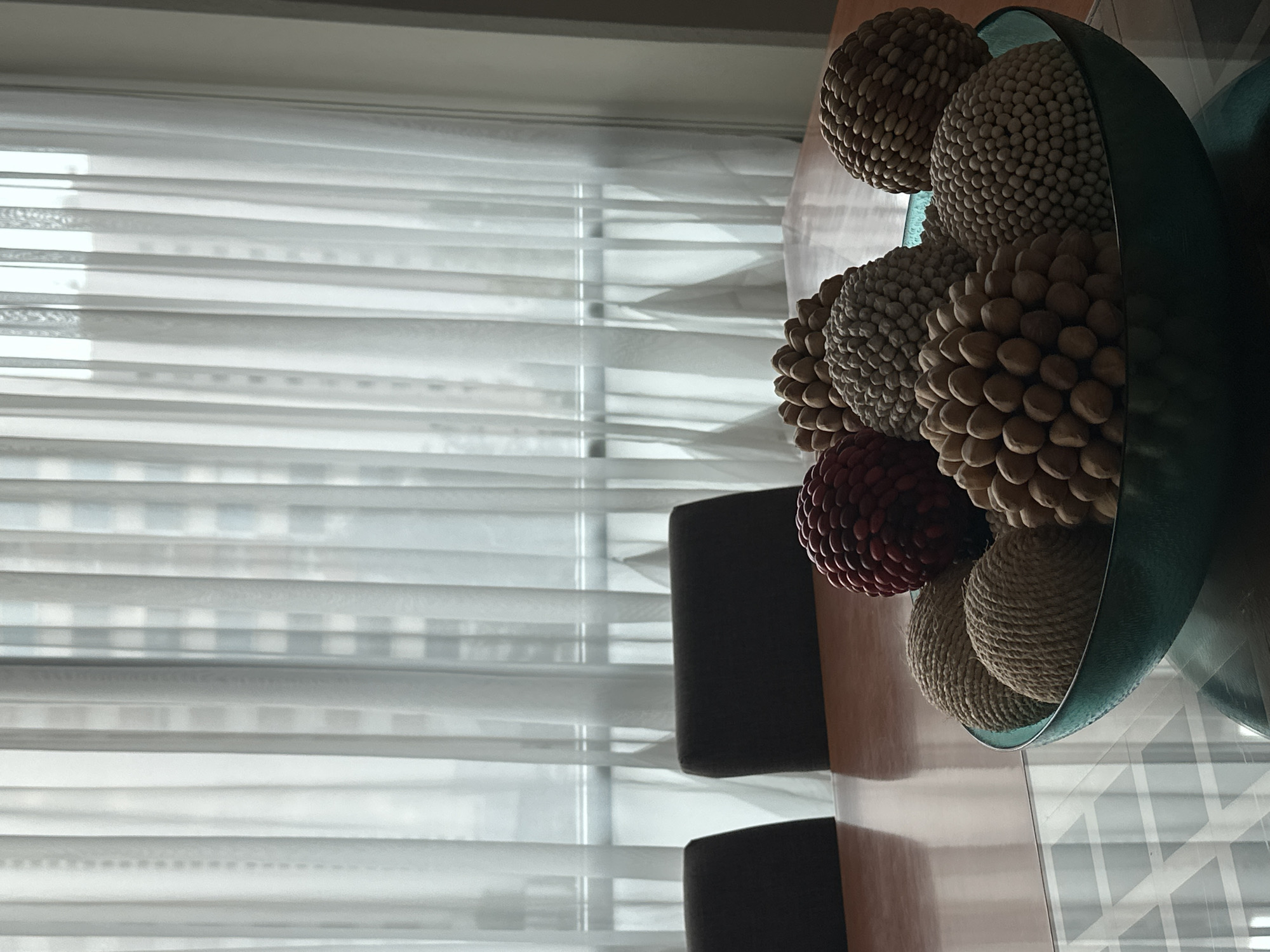 Decorative vase with colored balls observed on table in Mexico