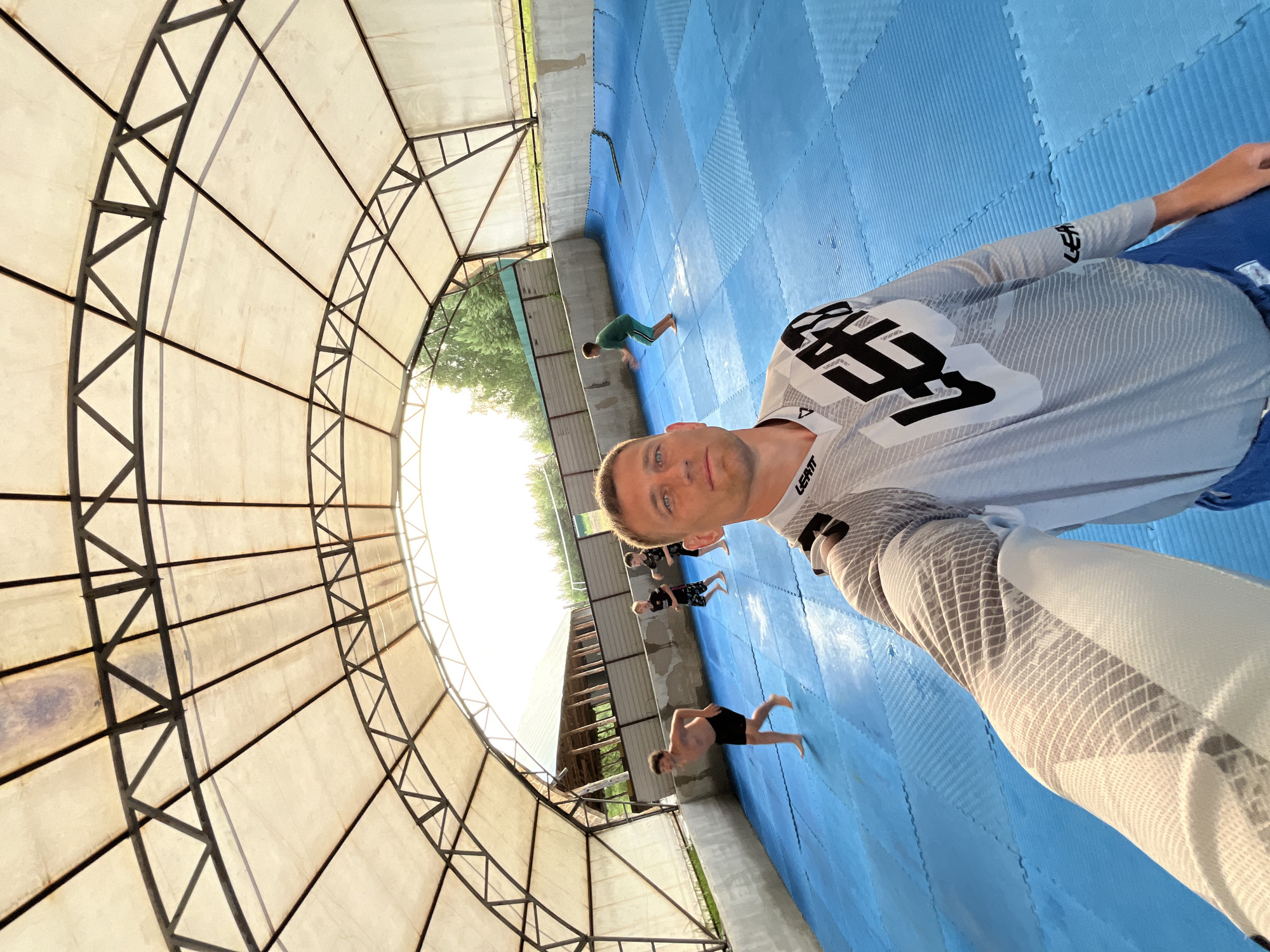 Martial arts training at a covered outdoor dojo in Krasnoturansk