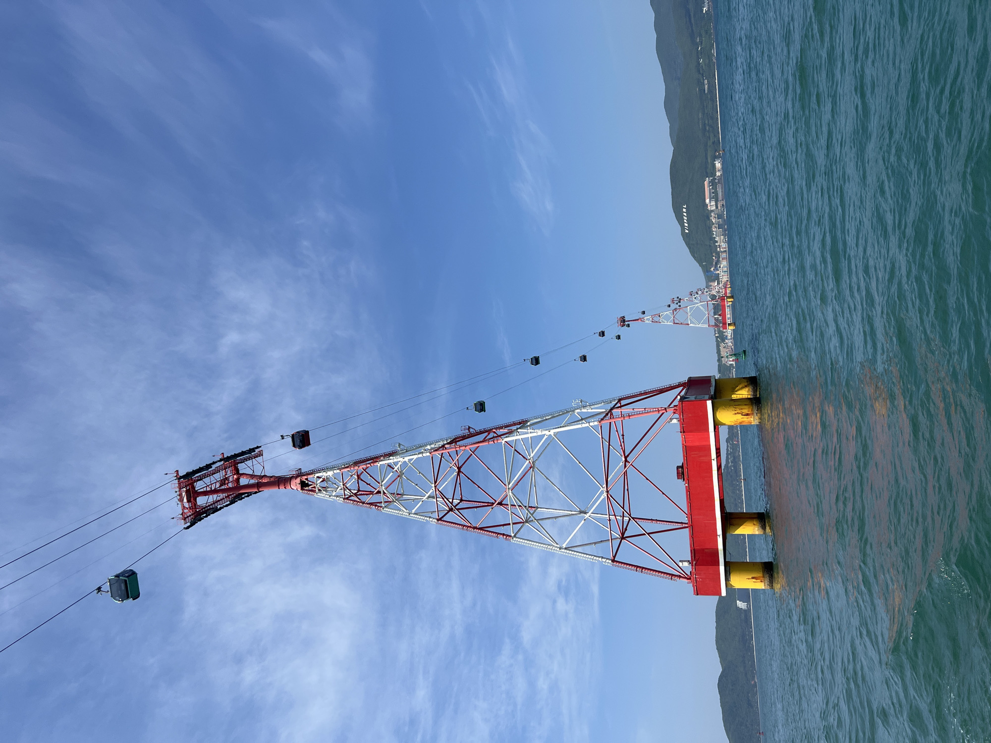 Vinpearl Cable Car towers rise from turquoise Nha Trang waters
