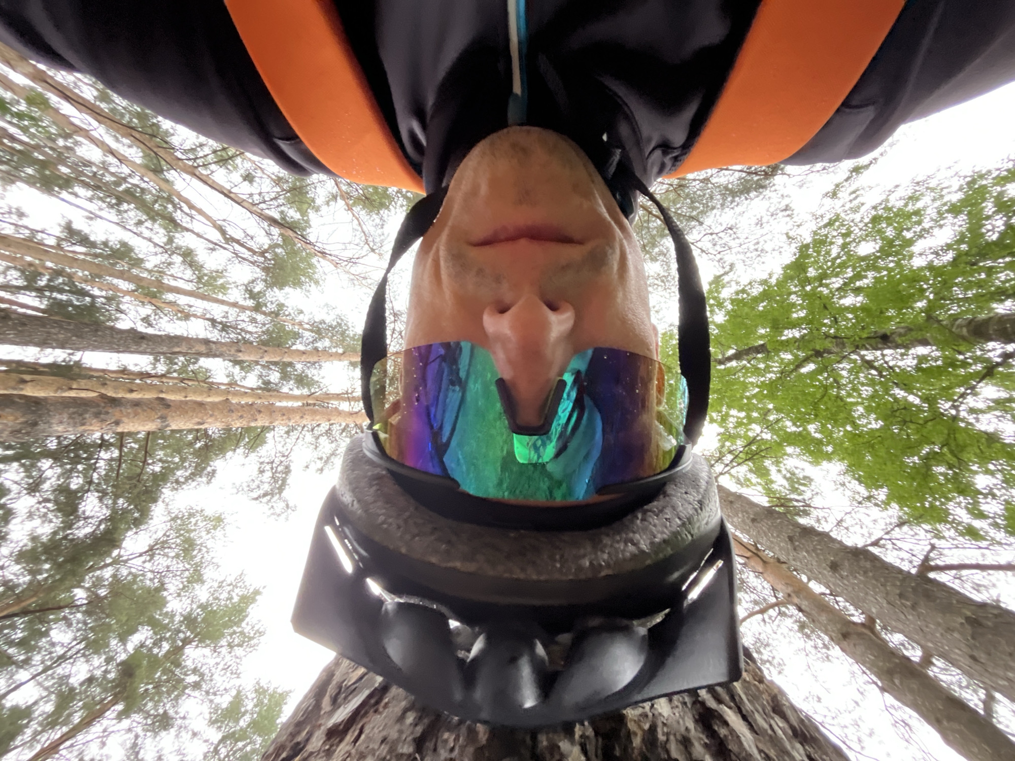 Cyclist takes forest selfies in Chaikovsky, Russia