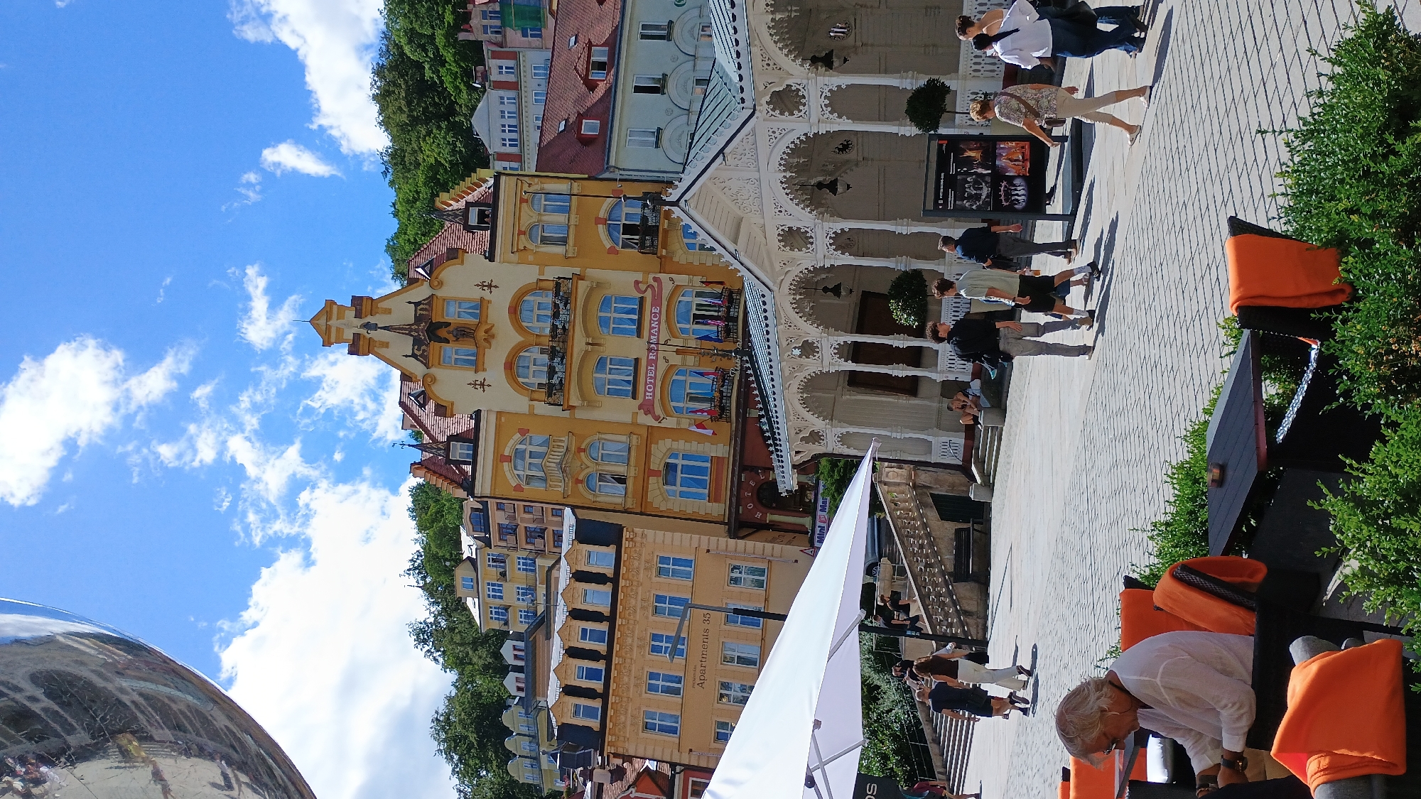 Sunny afternoon in Karlovy Vary's colonnades and pedestrian streets