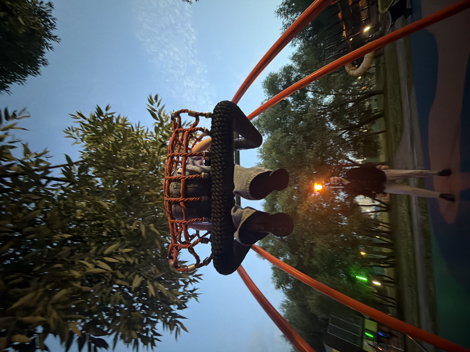 Summer evening at a Moscow playground, dusk to dark