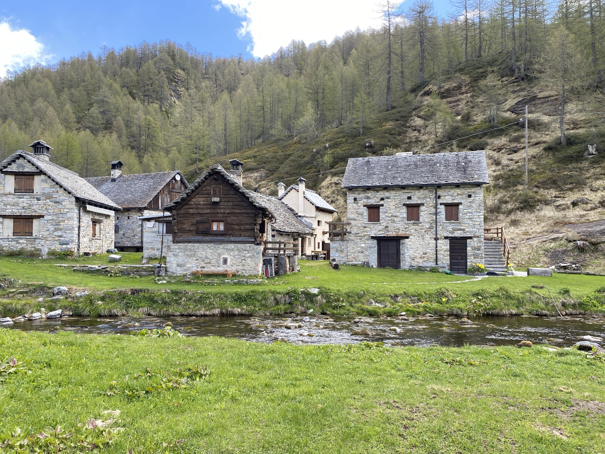 Spring morning scenes documented in Italian Alpine village Baceno