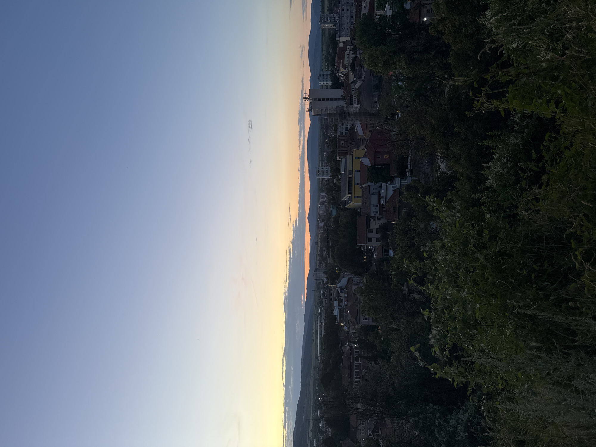 Dusk in Kyustendil, Bulgaria, with a dog on the road