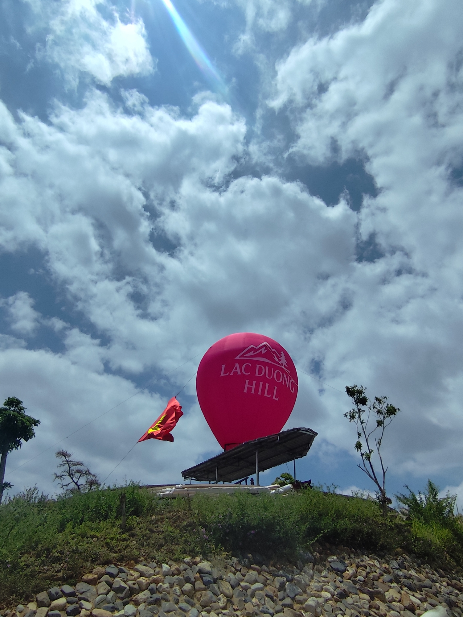 Tethered balloons display on Lạc Dương hillside in Vietnam