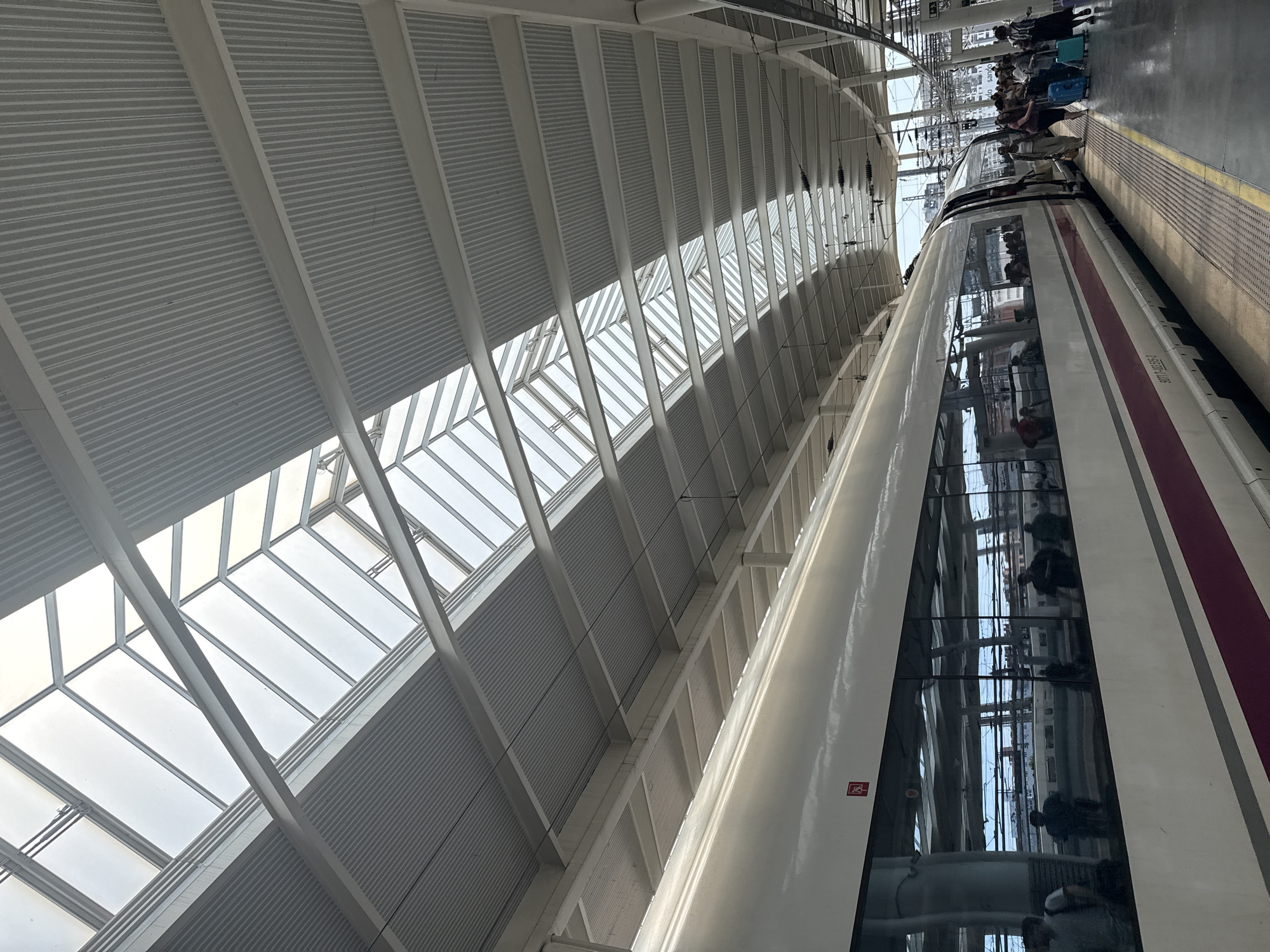Passengers board train at Madrid station Saturday morning