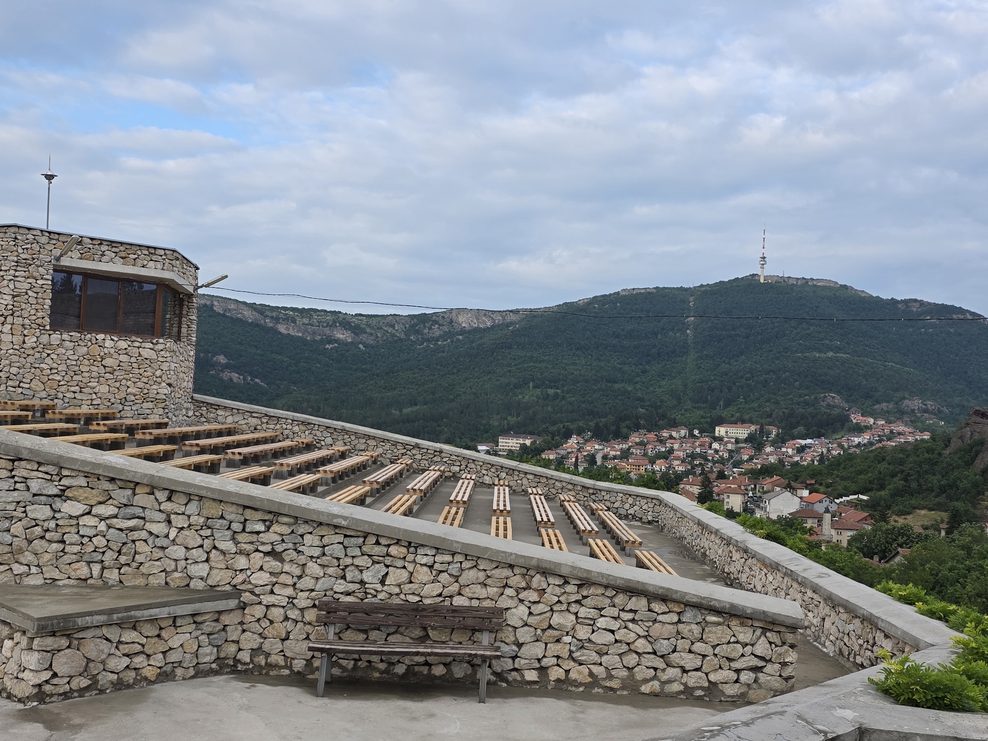 Tourist documents scenic Belogradchik fortress and rock formations