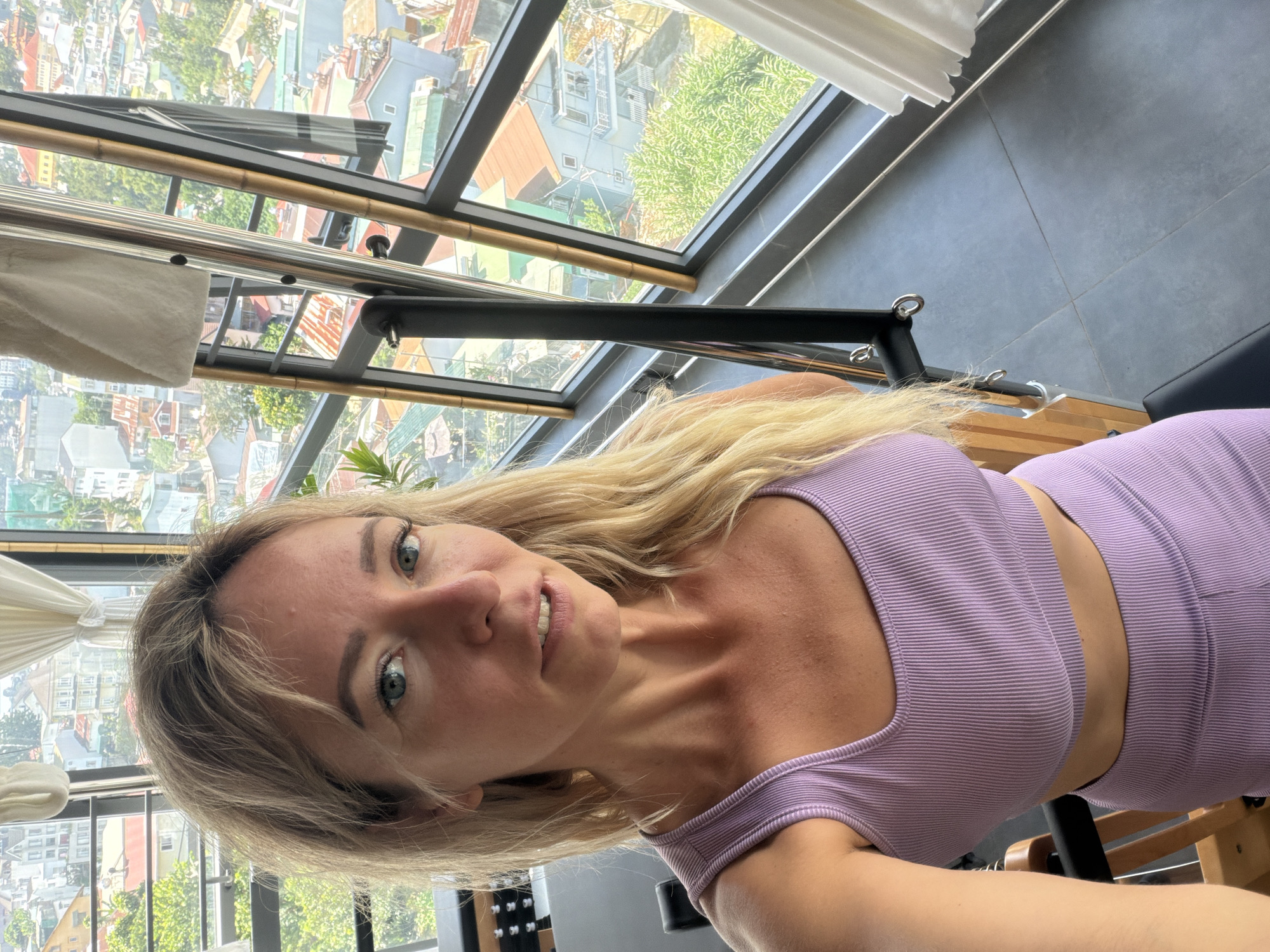 Pilates studio workout in Da Lat's bamboo-interior gym