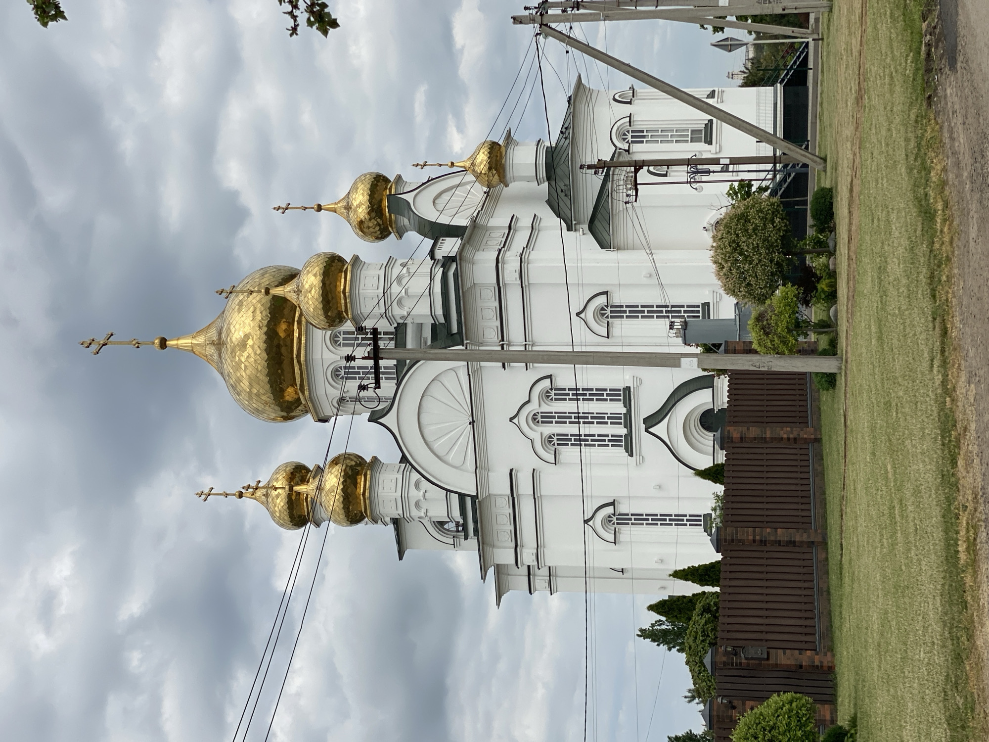 Morning scenes captured at Russian church and garden pathway
