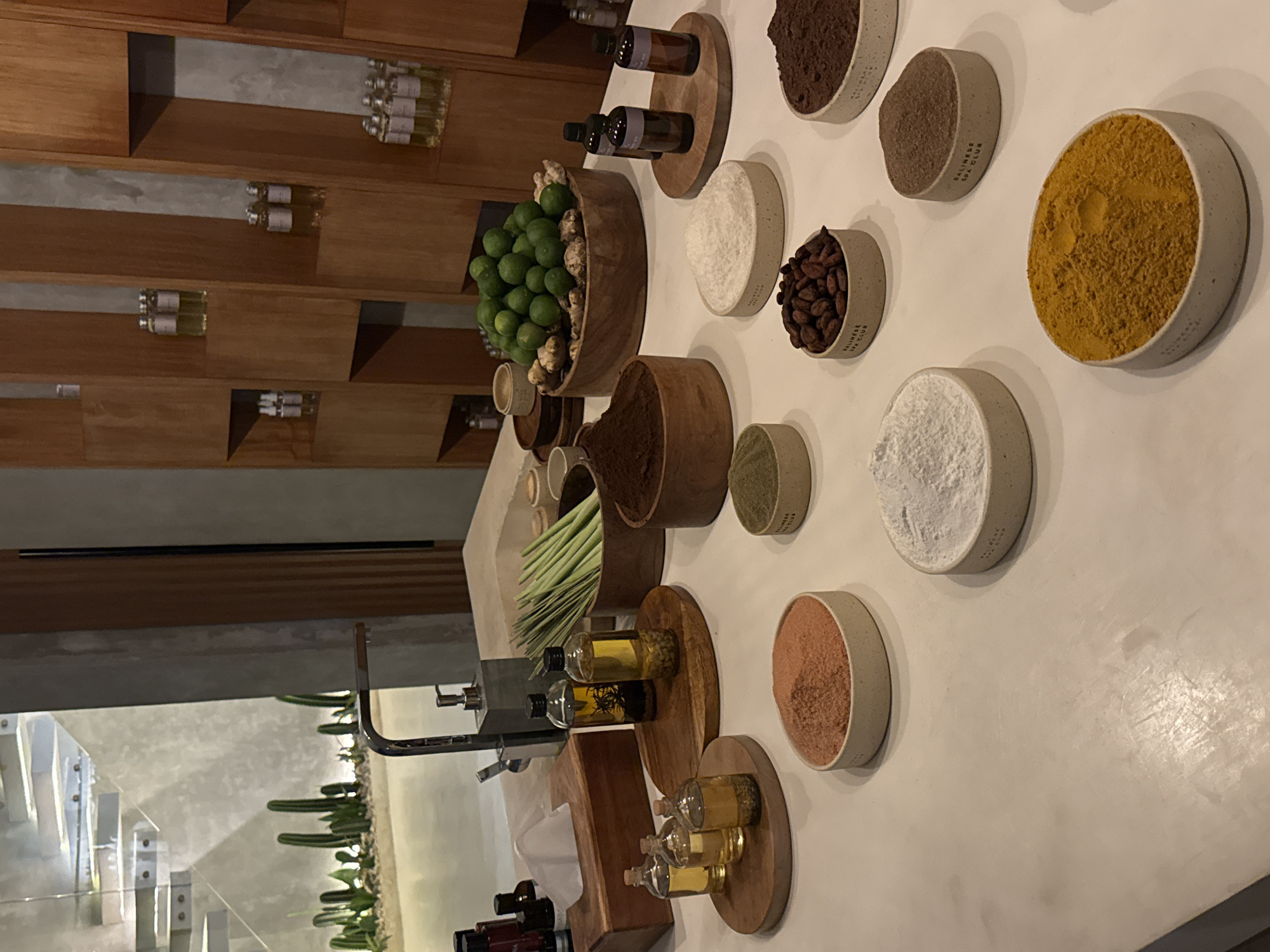 Natural spa ingredients displayed at Tibubeneng facility