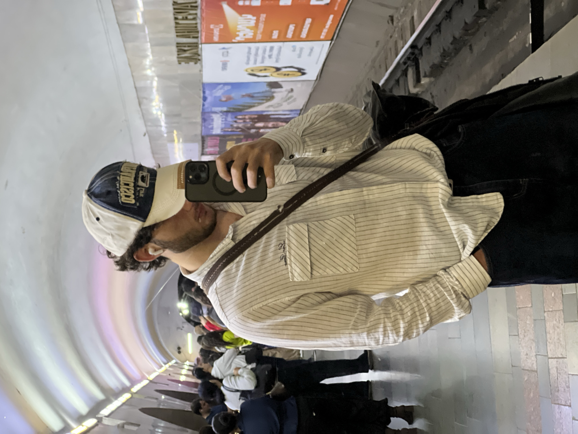 Metro passenger takes selfie in Yerevan subway system