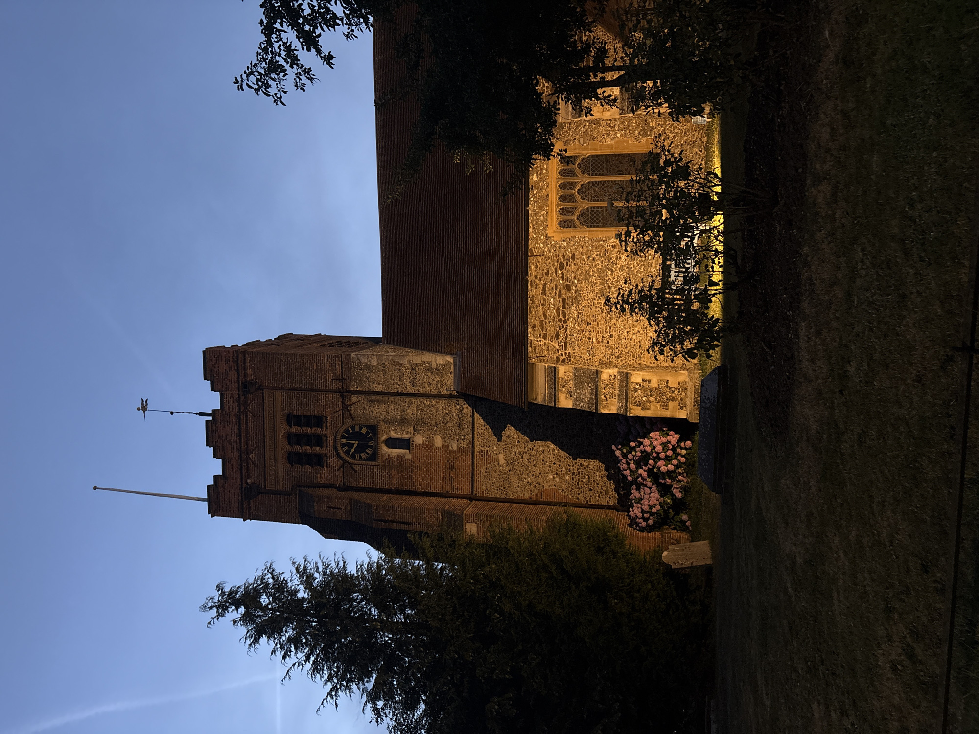 Chelmsford churchyard at twilight, July evening