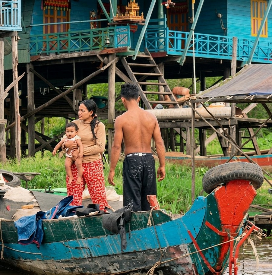 Morning routines captured in Cambodian floating village