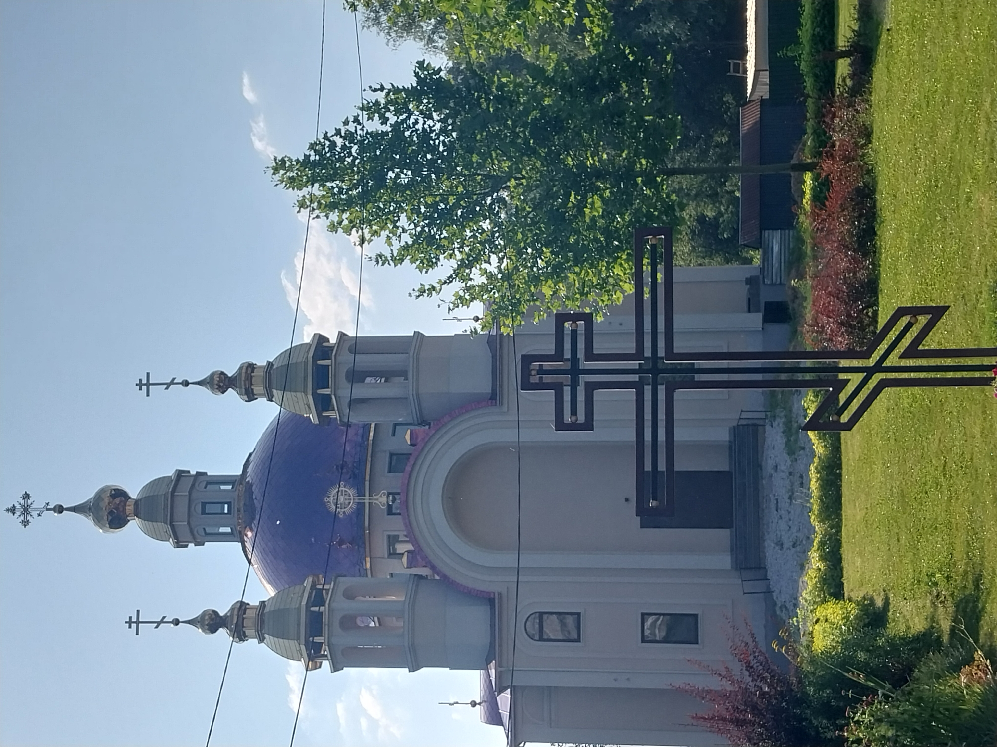 Orthodox church with purple dome and golden spires, Dnipro