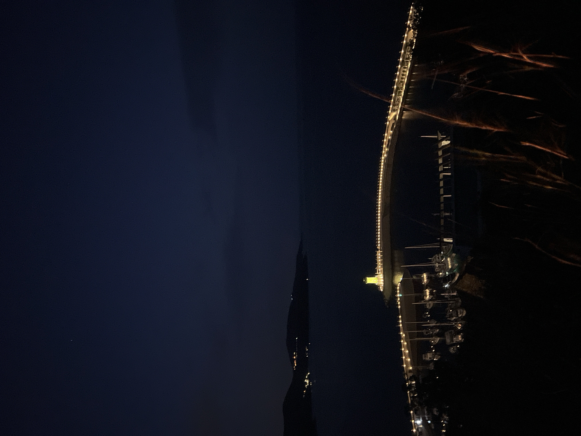 Evening lights illuminate Porto Montenegro marina and construction crane
