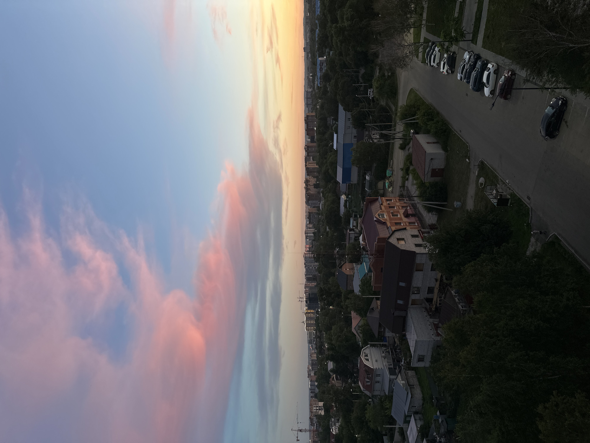 Blagoveshchensk residential skyline at dusk, multiple aerial angles