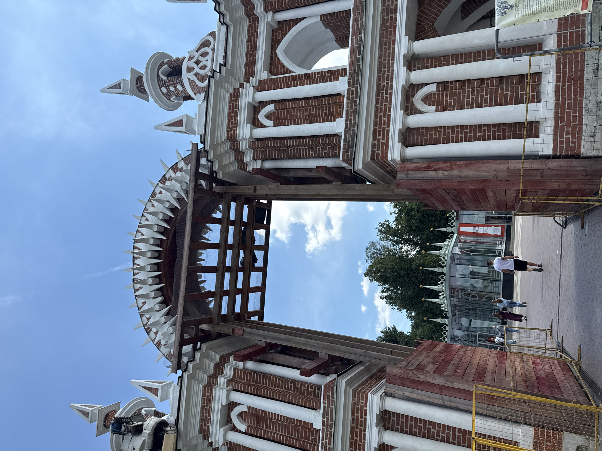 Up close with Tsaritsyno Palace's ornate red brick facade
