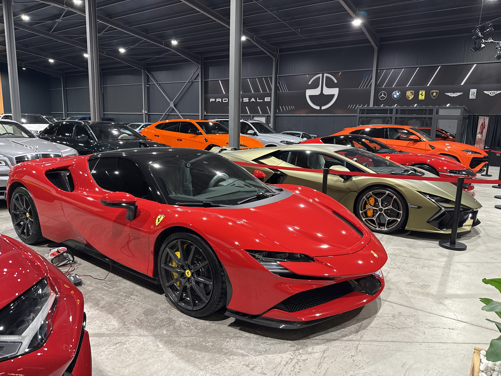 Luxury car showroom displays exotic vehicles in Plovdiv Bulgaria