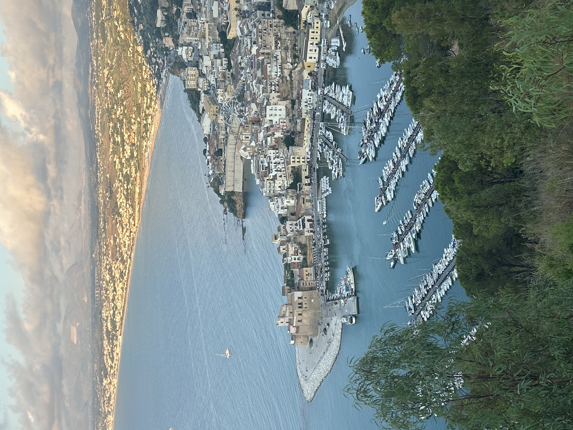 Aerial views of Castellammare del Golfo's harbor and coastline