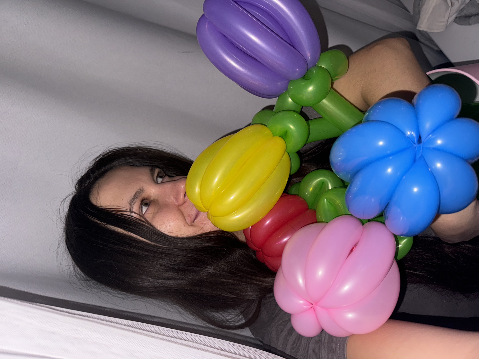 Woman photographed with balloon flower bouquet in Odintsovo