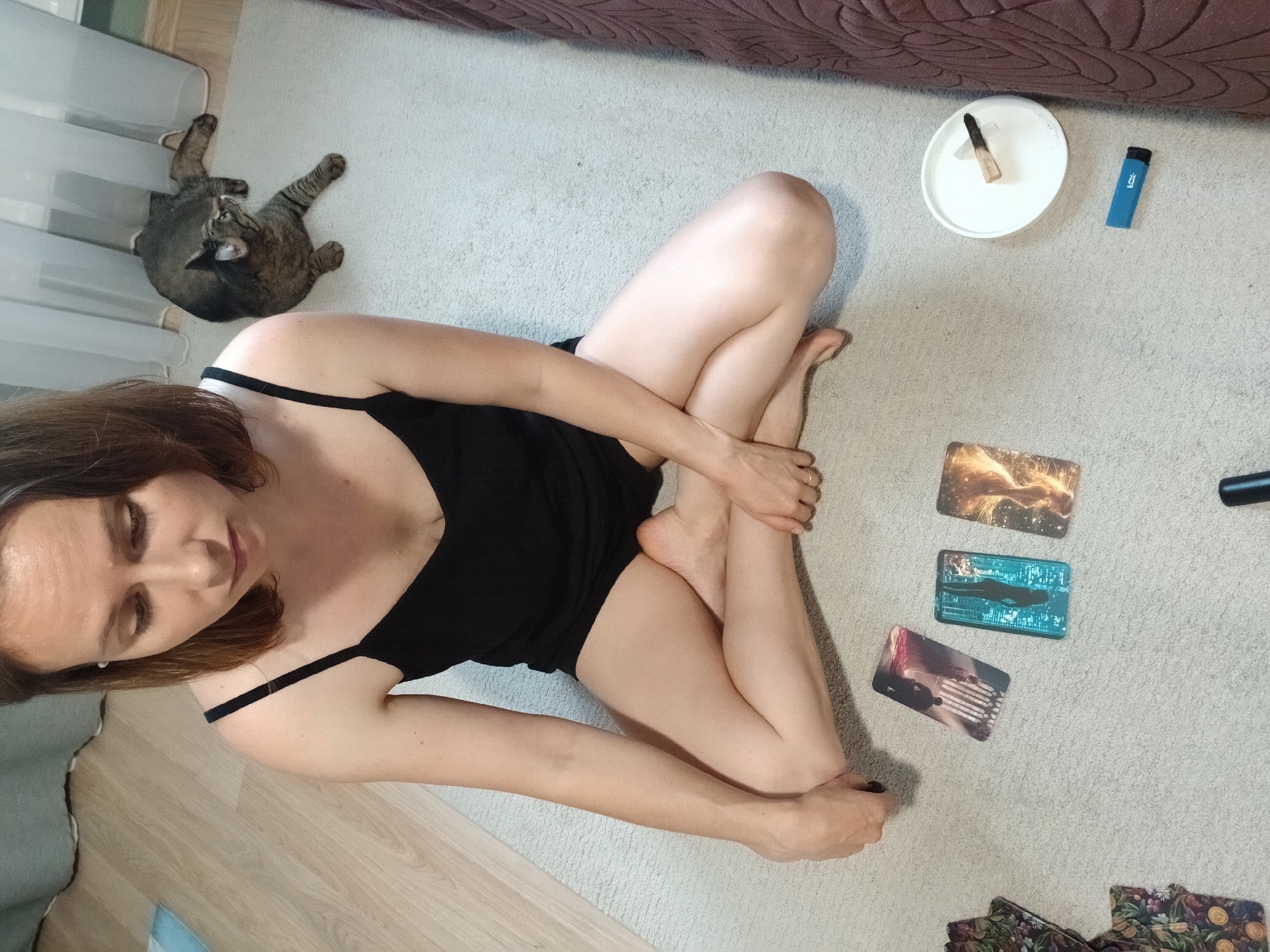 Meditation and tarot card pull on a quiet morning in Yekaterinburg