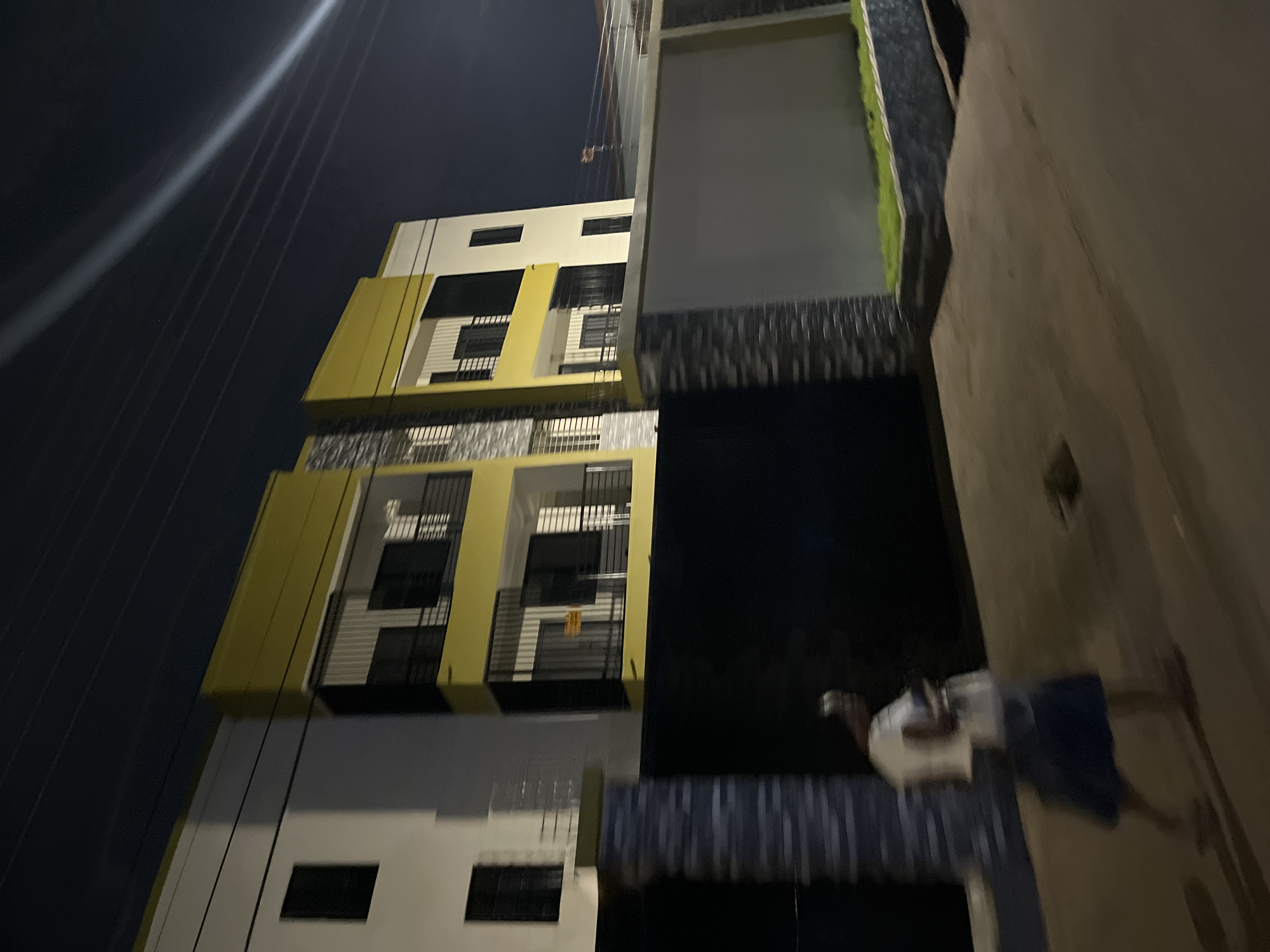 Nighttime residential building documented in Accra, Ghana