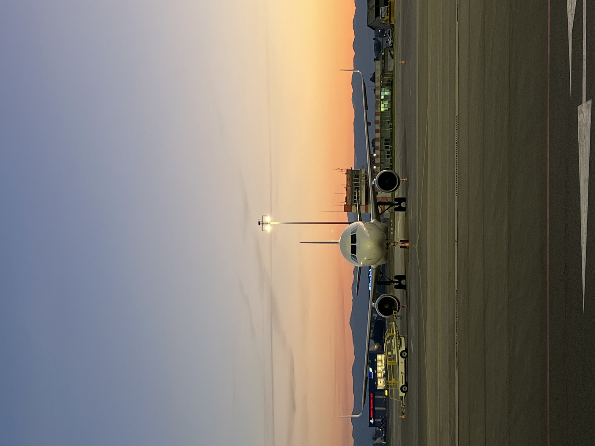 Evening airport operations captured at Sofia Airport, Bulgaria