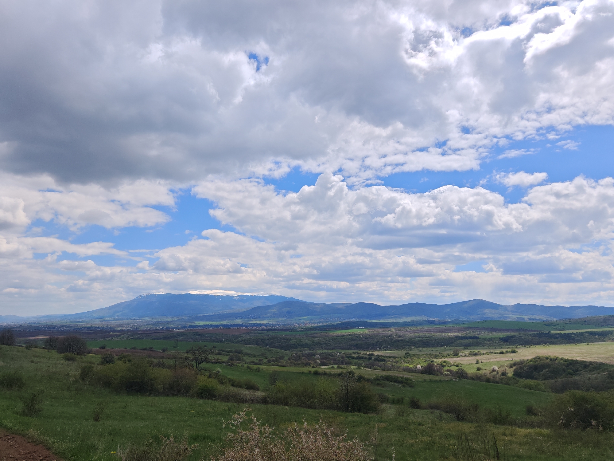 Rural Bulgarian landscape documented near Pojarevo amid dramatic skies