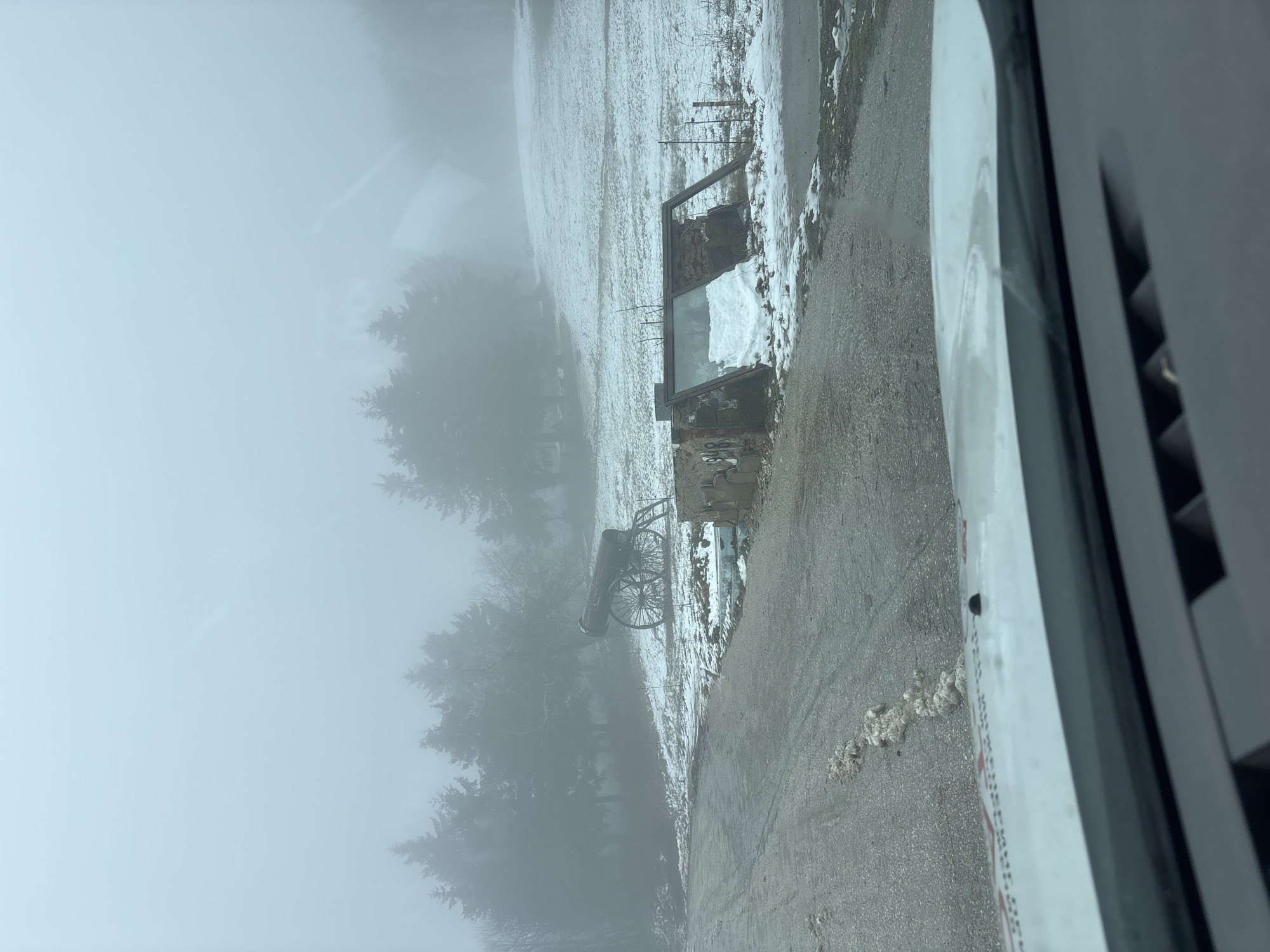 Foggy morning obscures historical cannon display in Charkovo, Bulgaria