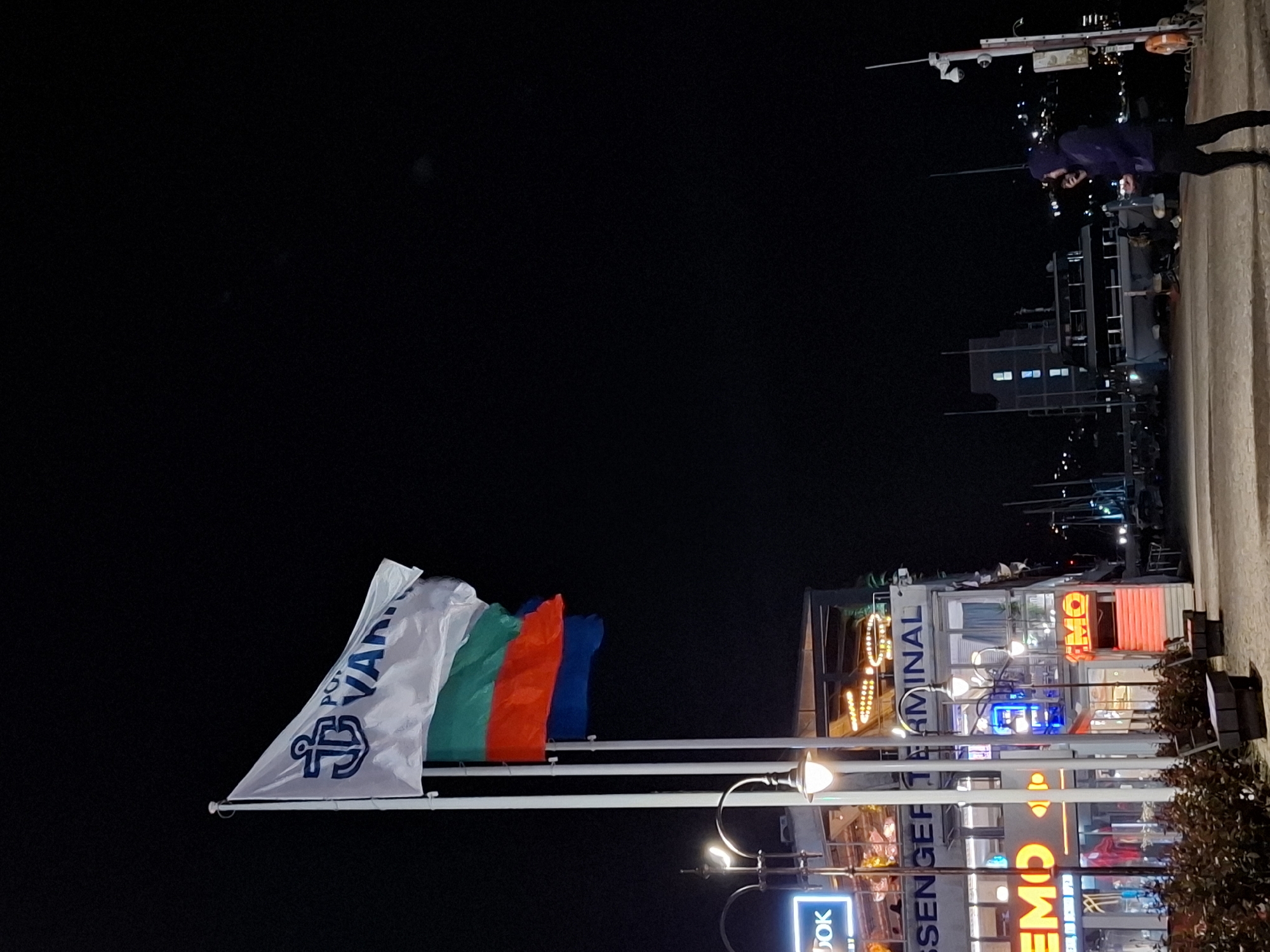 Nighttime scenes captured at Varna waterfront and Sea Garden