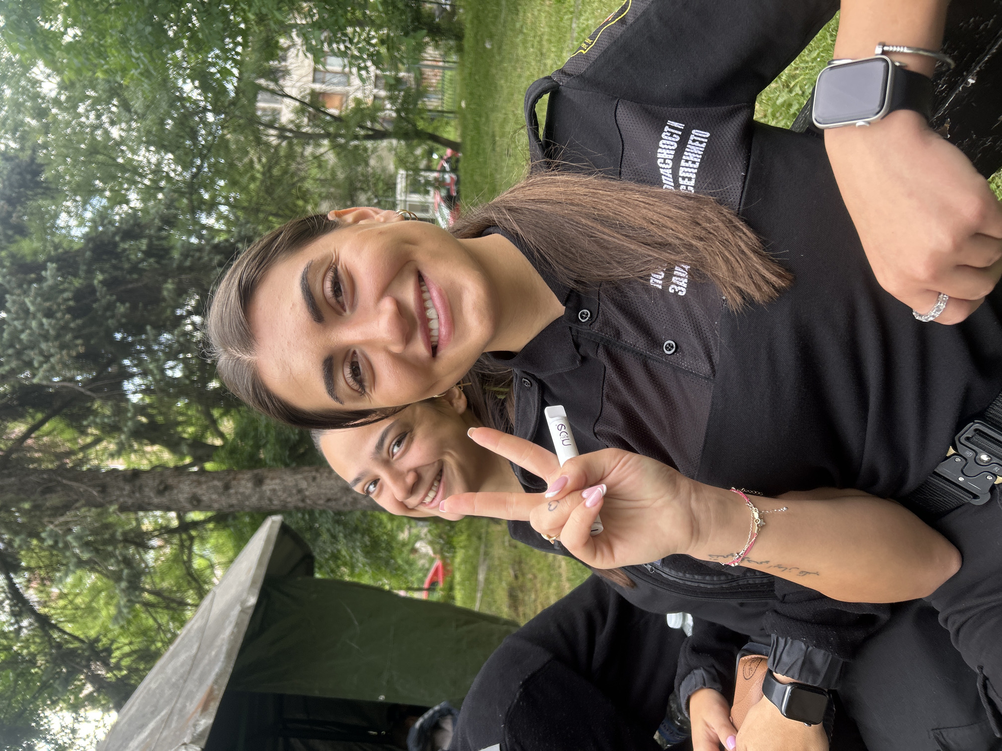 Bulgarian service personnel take photo break in Sofia