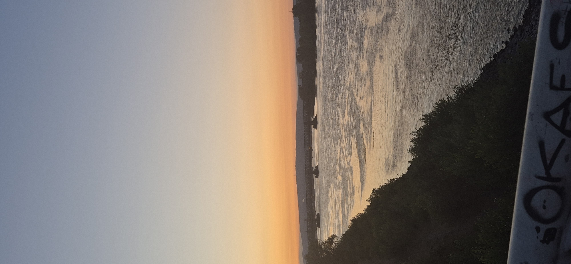 Rhine sunset in Mainz, with aircraft and mystery light overhead