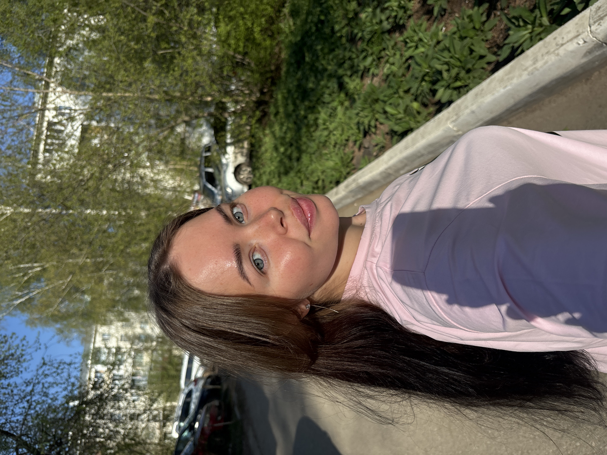 Woman poses for outdoor portraits in early morning Izhevsk