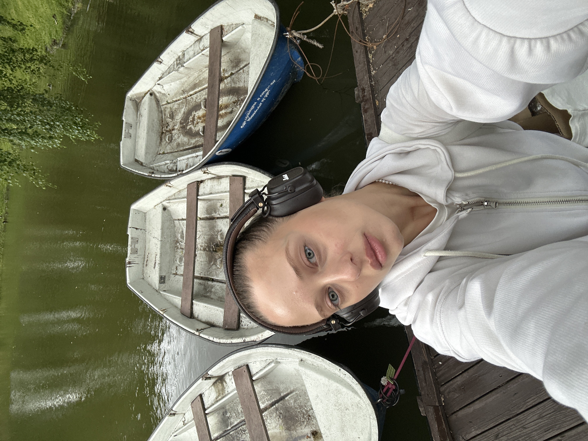 Quiet dock moment with rowboats in Krasnogorsk