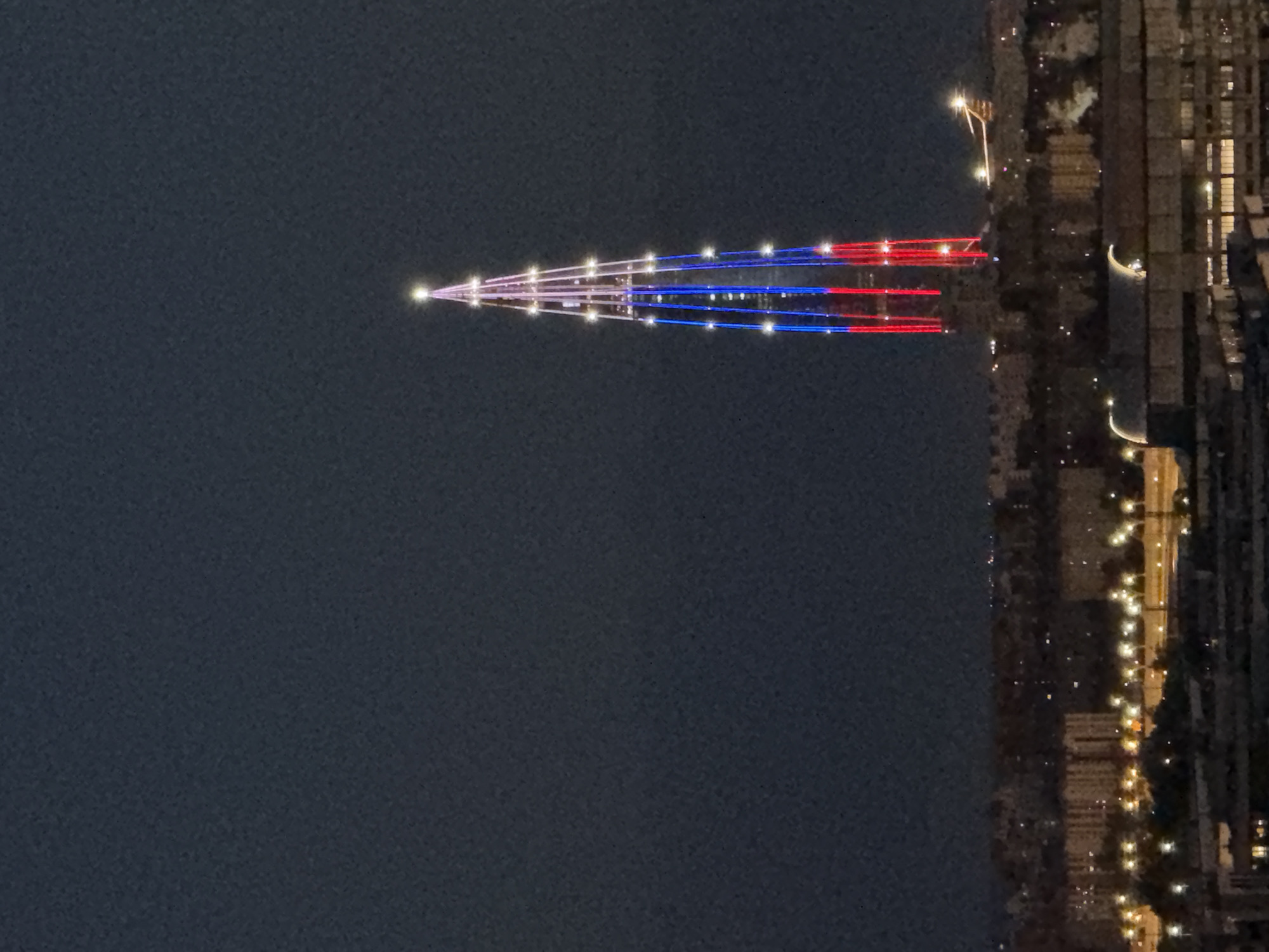 Lakhta Center displays Russian flag colors in evening illumination