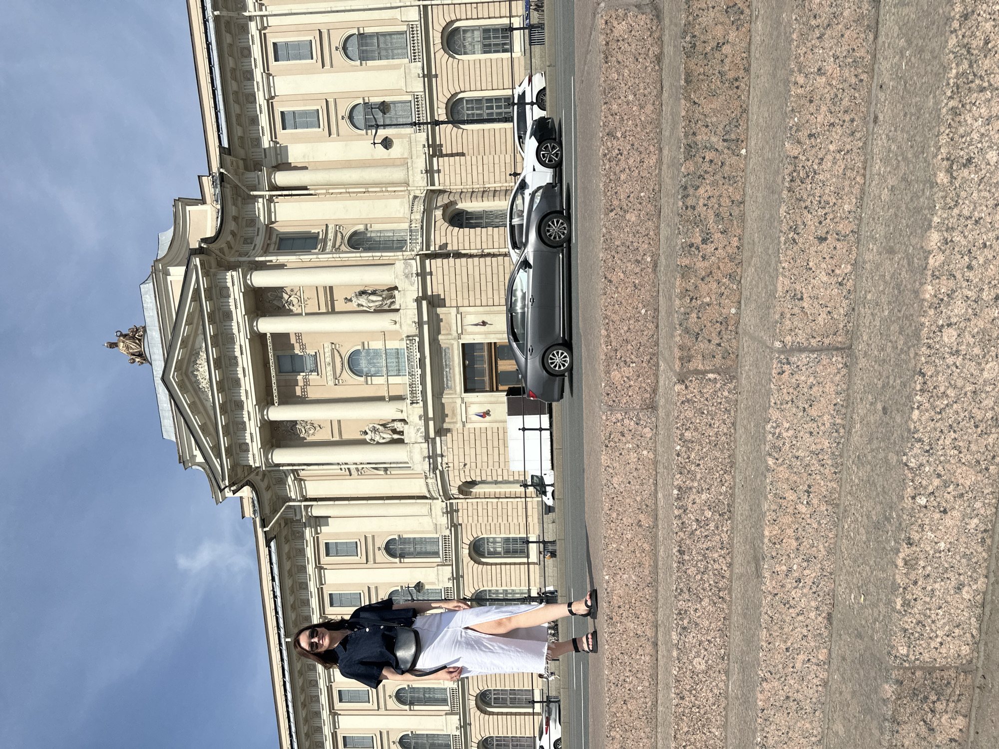 Morning scenes documented along Saint Petersburg's historic waterfront embankment