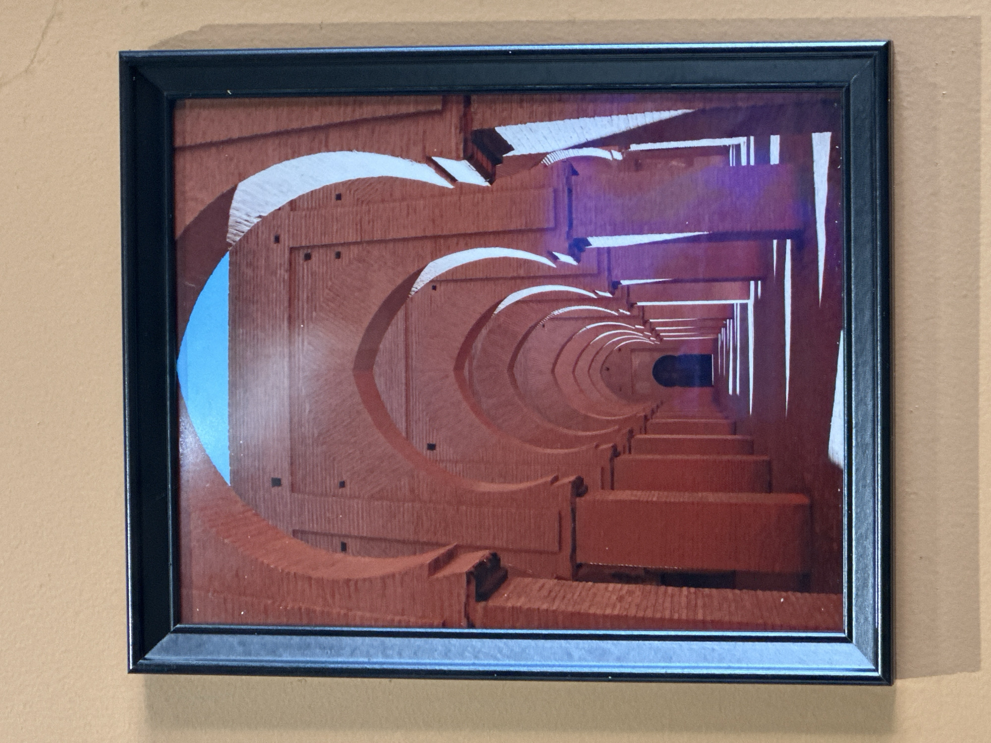Architectural photography spanning a brick hallway and Jerusalem's Dome of the Rock